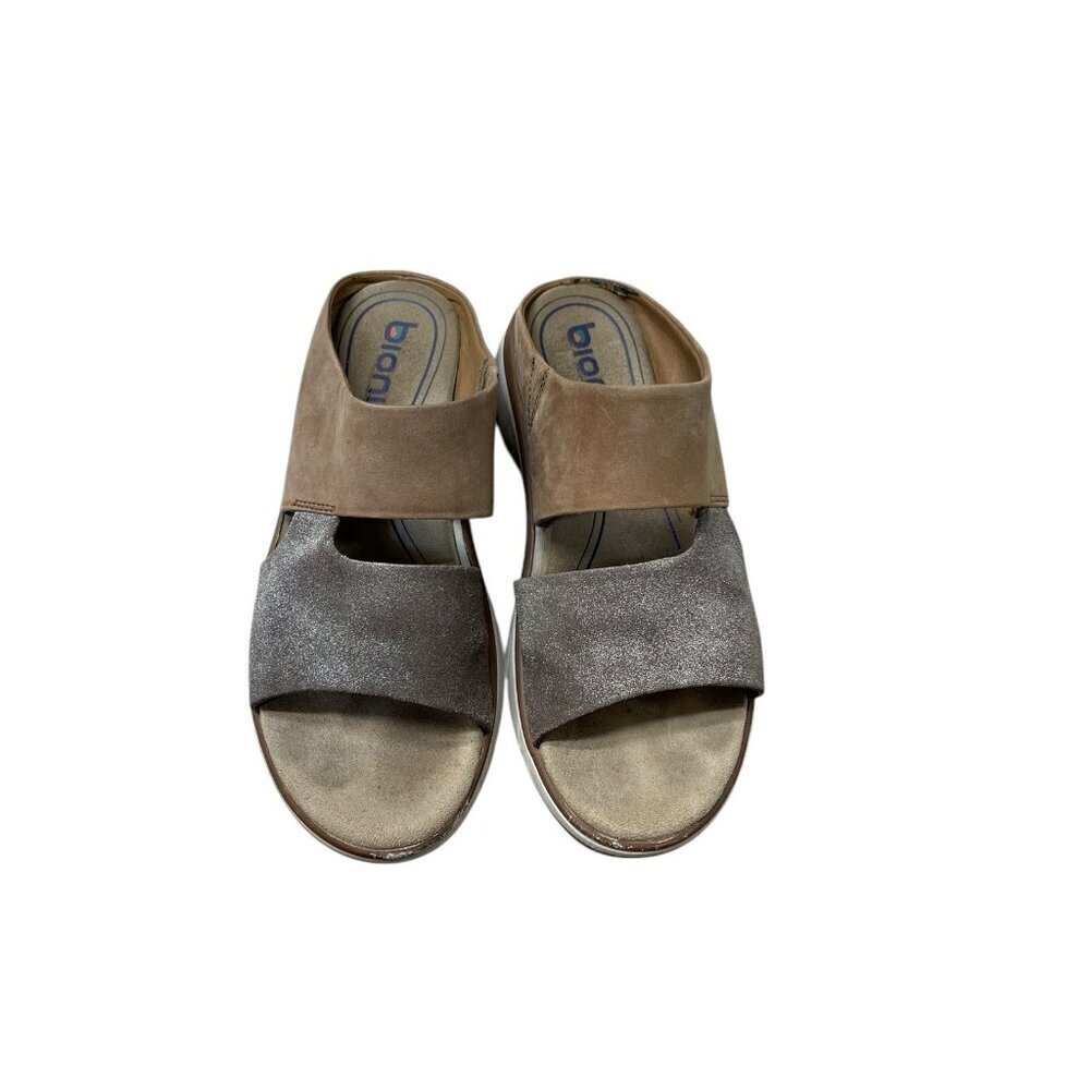Bionica Airmont Leather Slip On Sandals Silver And Brown Size 9.5 Women’s
